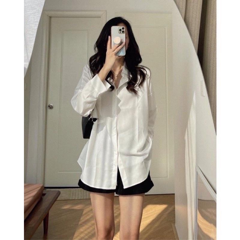 Áo Sơ Mi Trắng Dài Tay 1 Túi Ngực Form Rộng Ulzzang Hàn Quốc Chan House