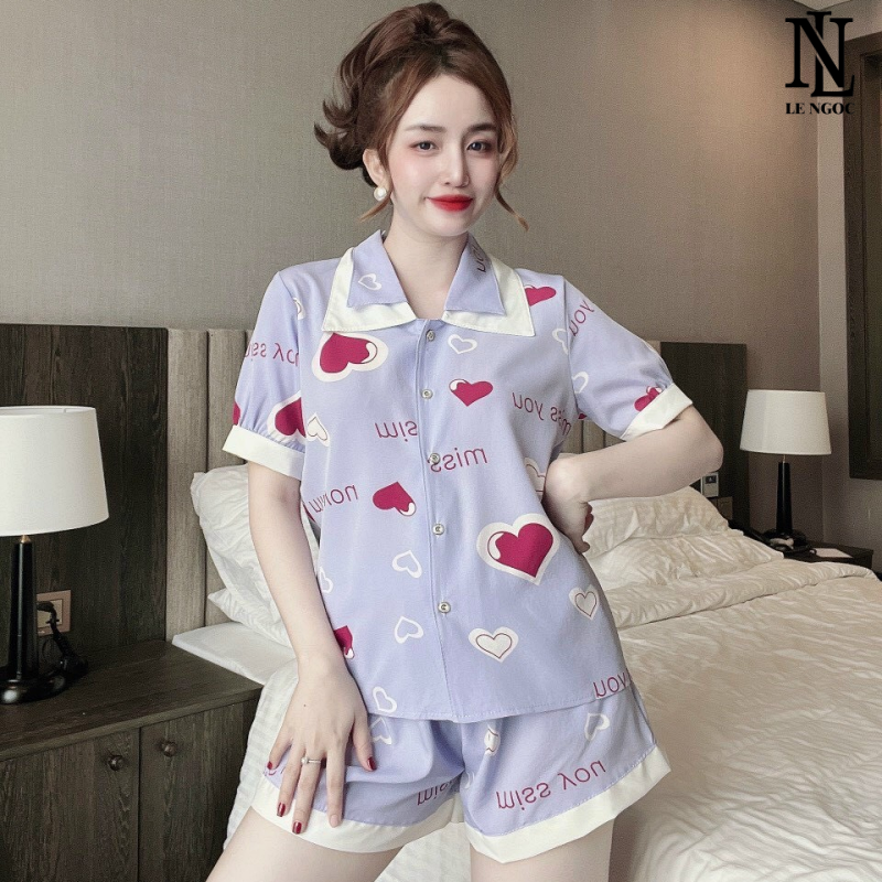 Bộ đồ mặc nhà nữ,  đồ pijama nữ cộc tay quần đùi chất liệu lụa 100D xịn xò, bộ đồ ngủ nữ pyjama họa tiết sang trọng CC10