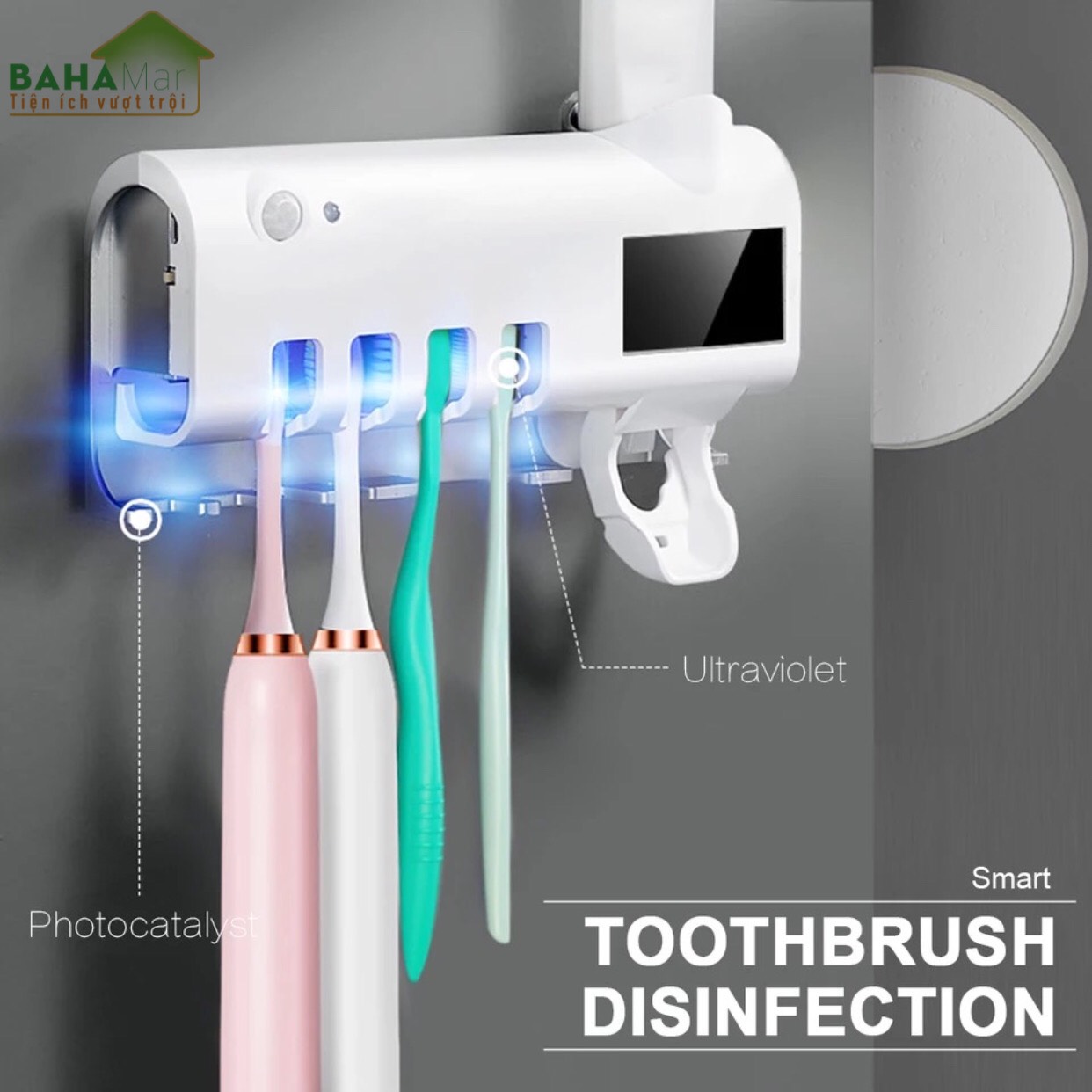GIÁ TREO BÀN CHẢI TIỆT TRÙNG KHỬ KHUẨN - NHẢ THUỐC ĐÁNH RĂNG TỰ ĐỘNG "BAHAMAR" khử khuẩn bằng tia UV đảm bảo vệ sinh răng miệng