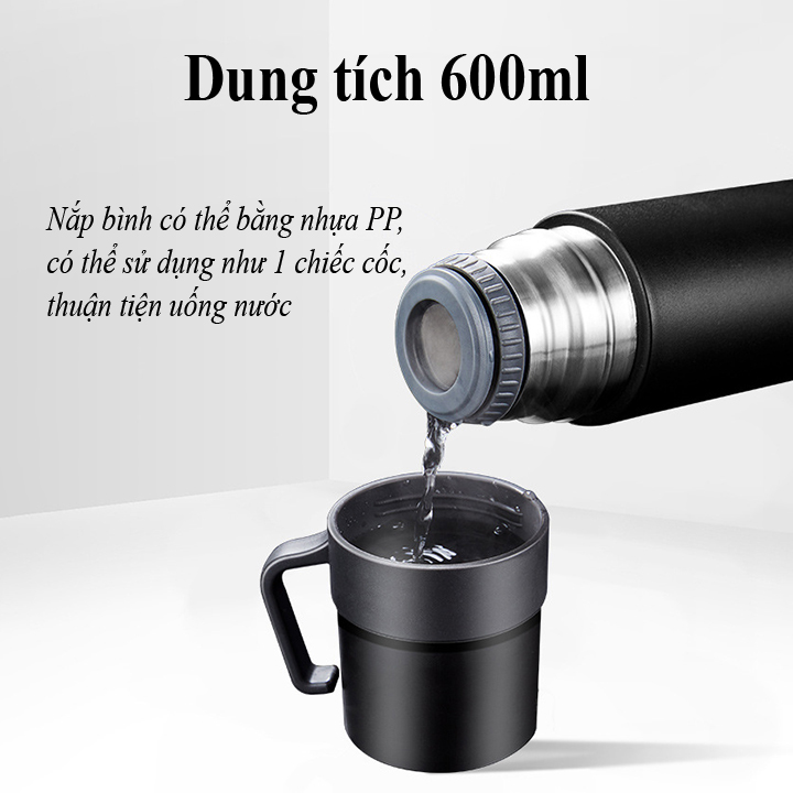 Bình giữ nhiệt NatureHike 600ml cao cấp 4 lớp có 2 cốc uống nước hàng chính hãng NH17S020-B giữ nhiệt lên tới 20 giờ