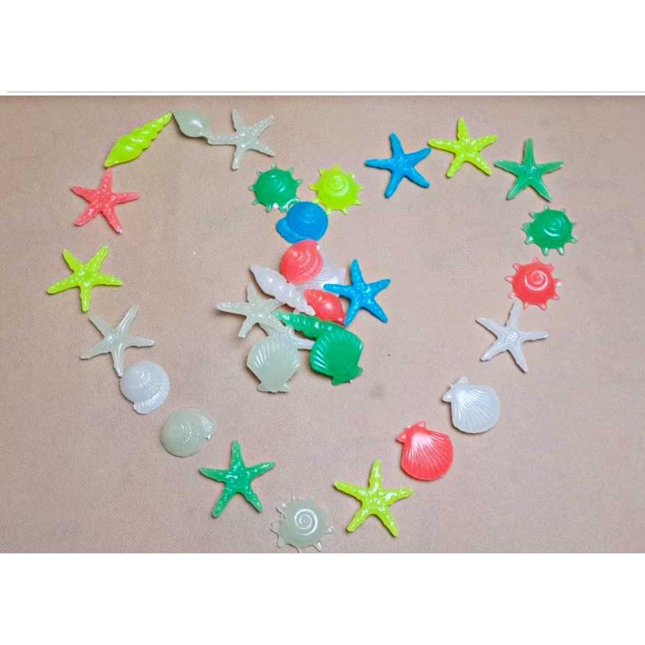 Set 10 vỏ sò/ vỏ ốc nhựa dạ quang trang trí hồ cá
