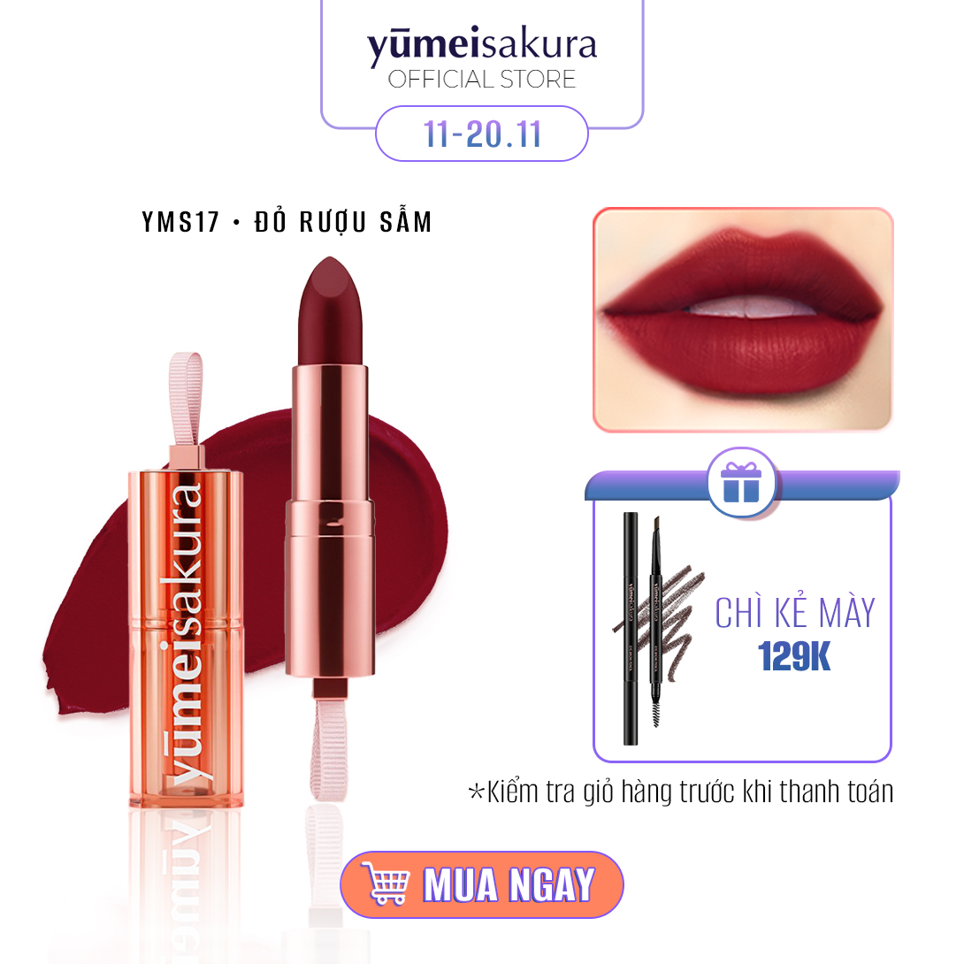 Son Thỏi Lì Mịn Chotto Matte Yumeisakura Đỏ Rượu Sẫm Burgundy Red Lipstick YMS17 3.5g