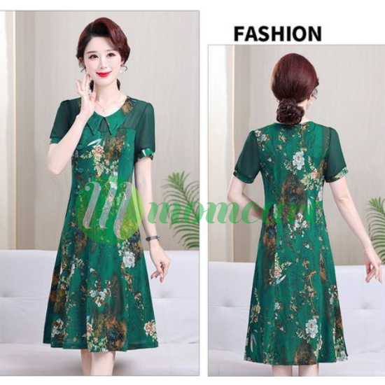 Váy trung niên nữ đẹp V16 - Đầm ngắn tay thời trang mùa hè cho mẹ, bà, người lớn tuổi cao cấp dáng dài bigsize giá rẻ