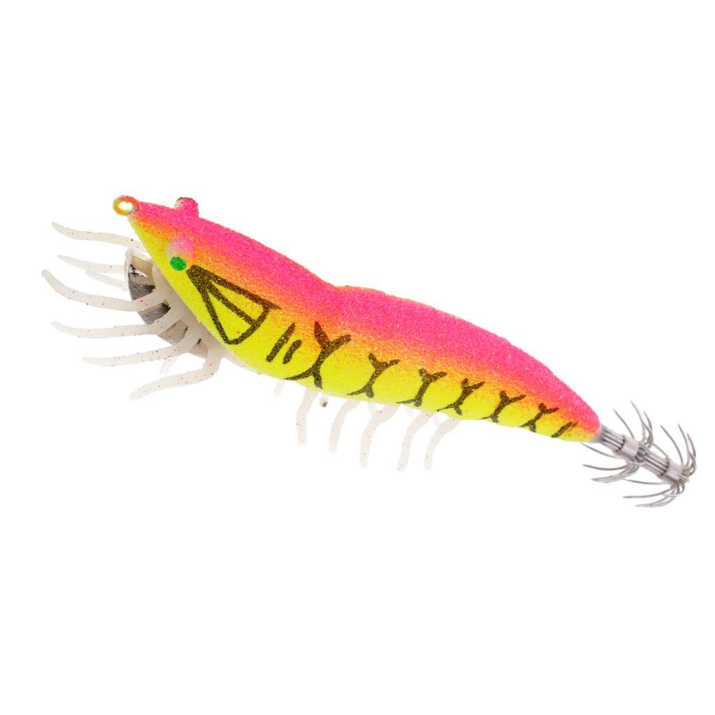 2pcs Glow In Dark Squid Lure Hooks Shrimp Fishing Lures W/ Luminous Soft Leg