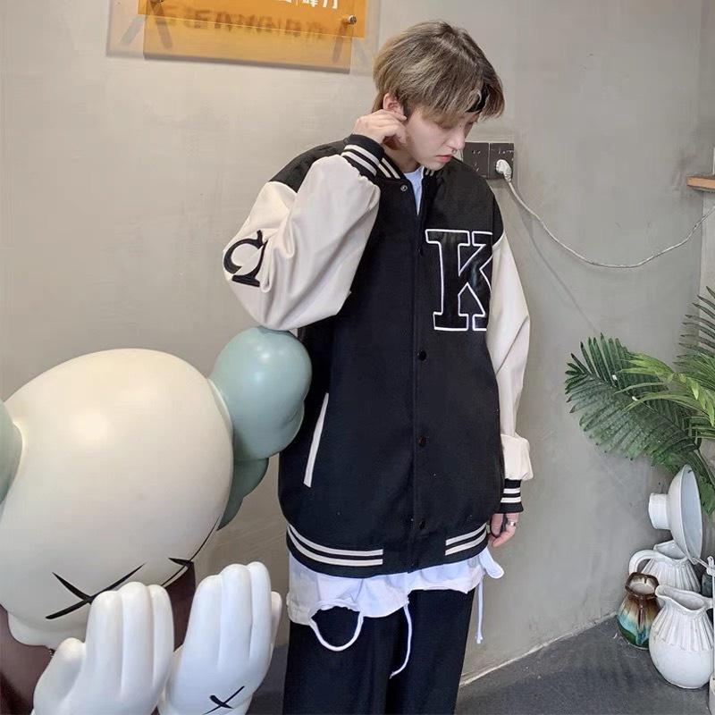 Áo Khoác Bomber Nỉ Bông Nam Nữ Form Rộng Unisex Dày Mịn Phối 2 Màu Trắng Đen, Áo khoác form rộng 2 lớp phong cách Hàn Quốc