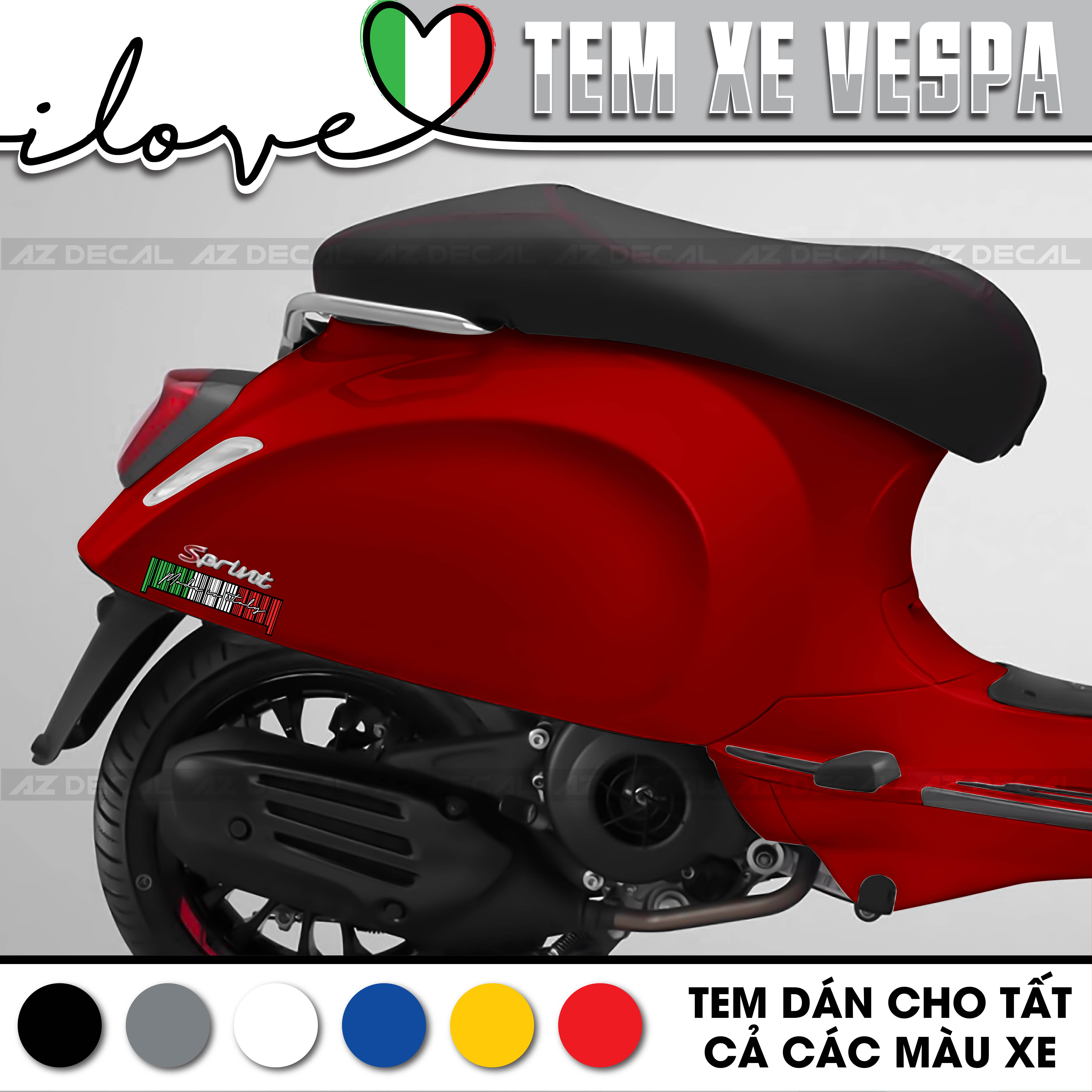 Tem Rời Dán Xe Vespa Sprint/Primavera/GTS/LX Mẫu Italy Barcode | VP08 | Decal Chống Nước, Dễ Dán