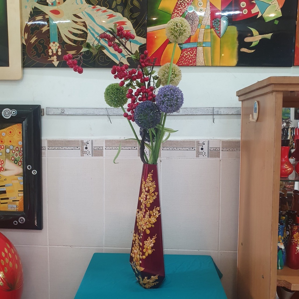 Bình hoa lục giác sơn mài hút tài lộc Thanh Bình Lê cắm hoa, trang trí , quà tặng ý nghĩa