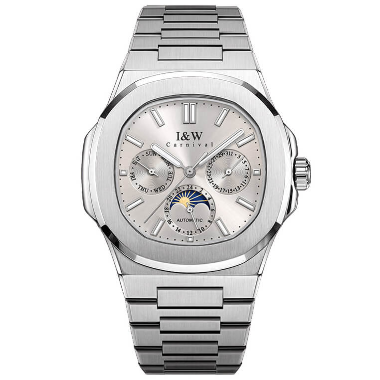 Đồng hồ nam chính hãng I&W CARNIVAL 55886G-3 mặt xám size mặt 42mm,kính sapphire ,chống nước 50m,dây thép không gỉ