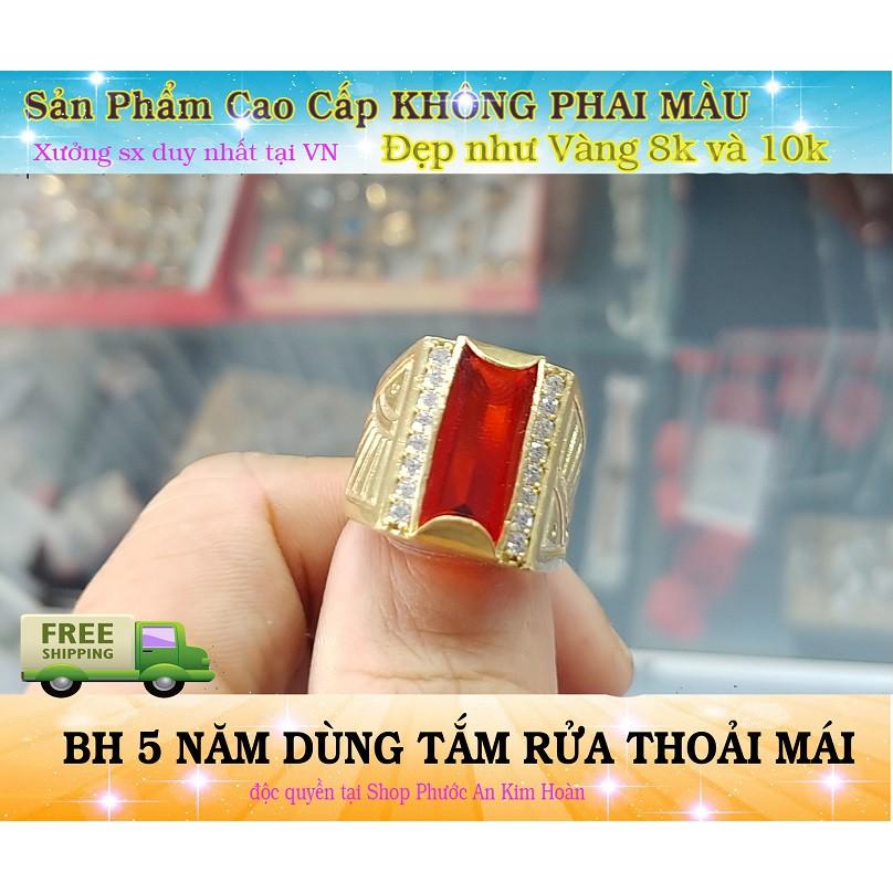 (Có ký hiệu- Không kiêng nước) Nhẫn Nam Vàng Vonfram Đá Vuông Ôm Tay Không Phai Màu-Bảo Hành 5 Năm Toàn Quốc