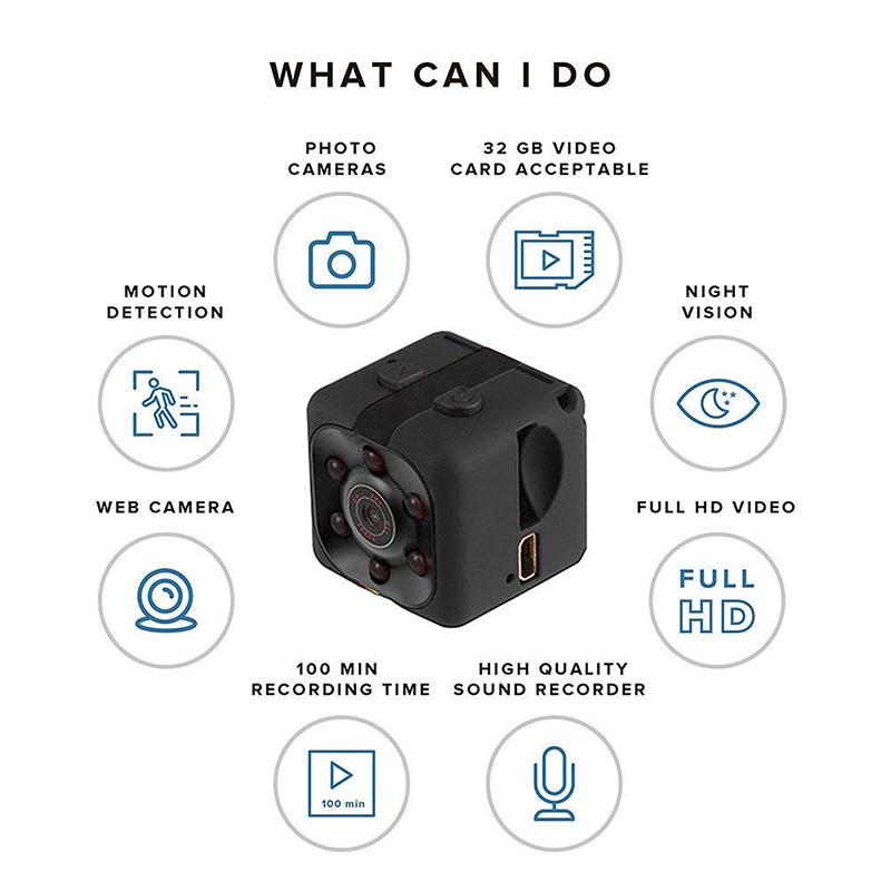 Sq11 Hd 1080p Mini Camera 6 Leds Night Vision Wide View Built-in Mic Portable Camera