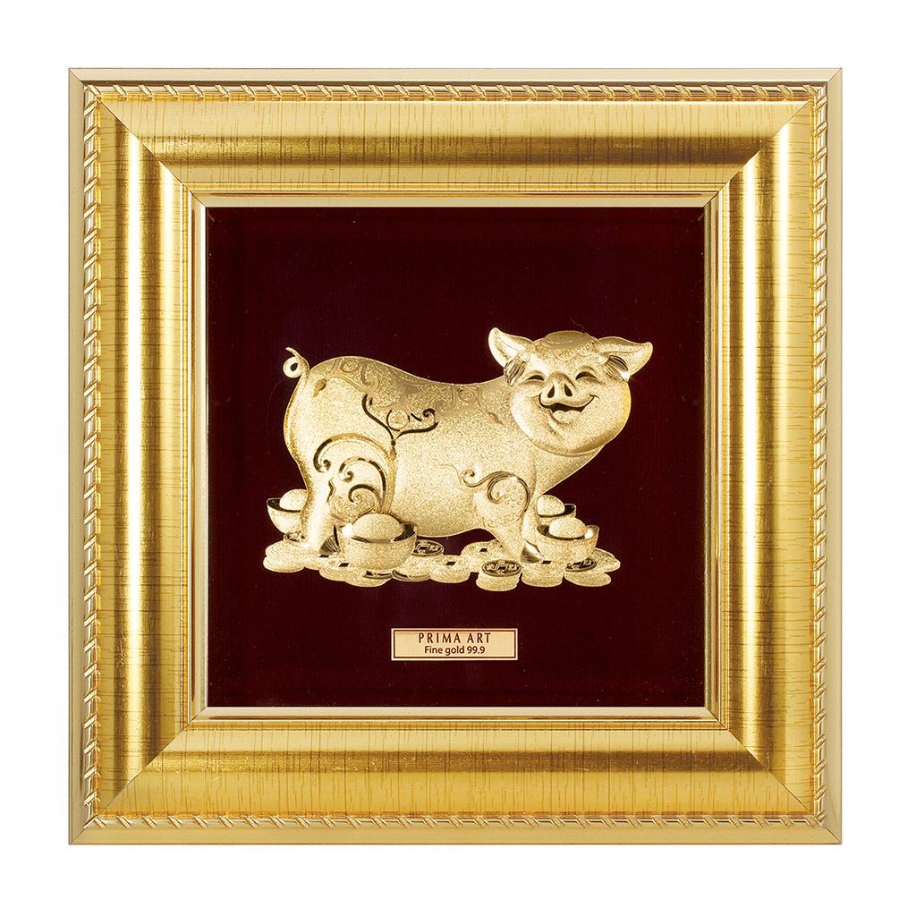 Tranh vàng 24k heo vàng tài lộc may mắn - CGS-0371-16