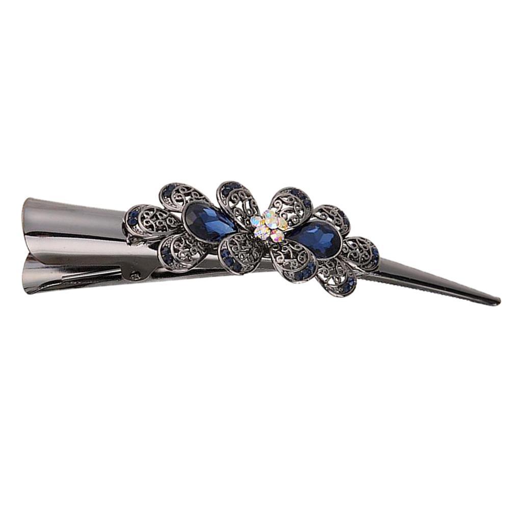2x Rhinestone Flower Alligator Hair Clip Hairpin Metal Duckbill Hair Grip Womens