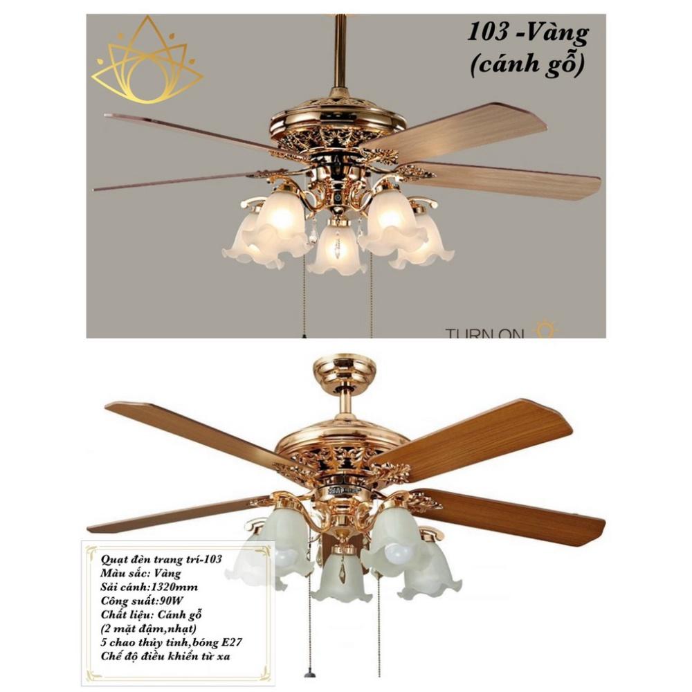 Quạt Trần Đèn 5 Cánh Gỗ Lõi Đồng Phong Cách Tân Cổ Điển,Tặng Bộ Điều Khiển Từ Xa,Động Cơ DC 6 Tốc Độ