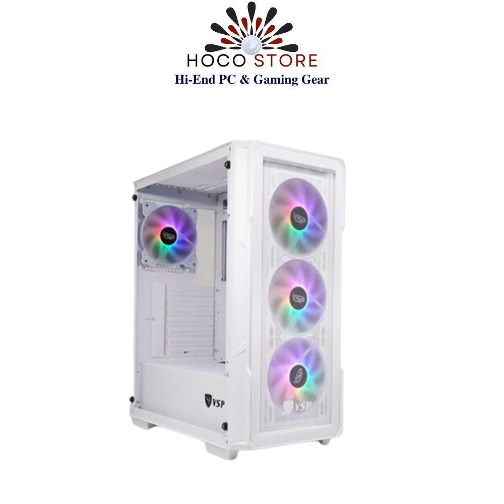 Vỏ Máy Tính Case VSP Gaming KA27 + 4 fan led 120mm - Case ATX, hai mặt kính cường lực - Hàng Chính Hãng