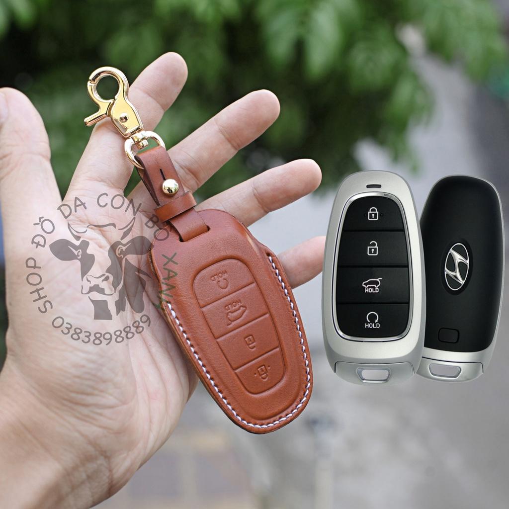 Bao da dành cho Chìa Khoá Ép Phom Hyundai SantaFe 2021, Tucson 2022 allnew handmade da thật 011e
