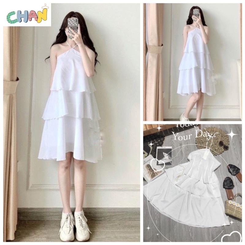 Đầm Cổ Yếm 3 Tầng Màu Trắng, Váy Baby Doll Trắng Bánh Bèo Ulzzang Chan House