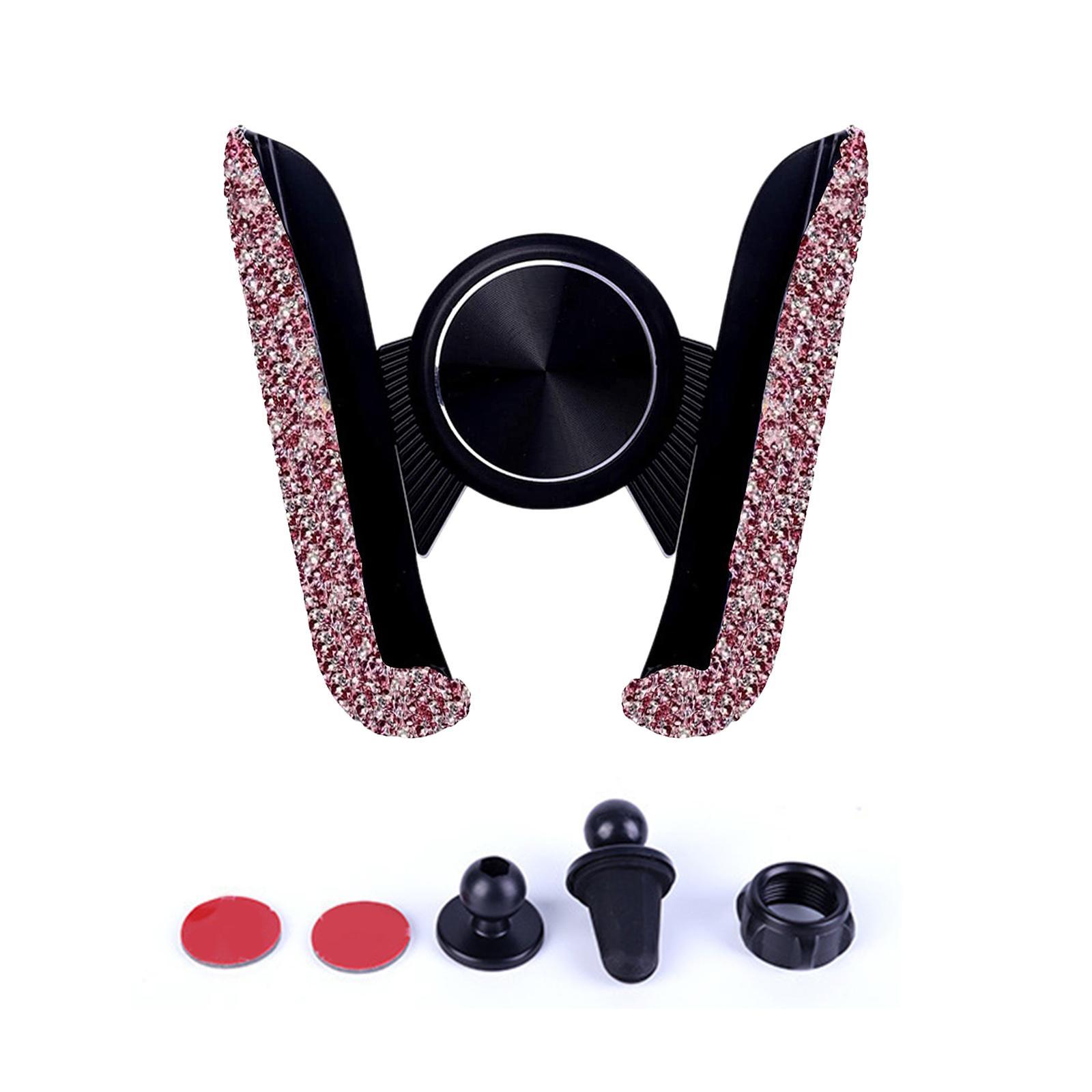 2Pcs Car Phone Holder Bling Crystal Car Air Vent Mount Bracket Interior