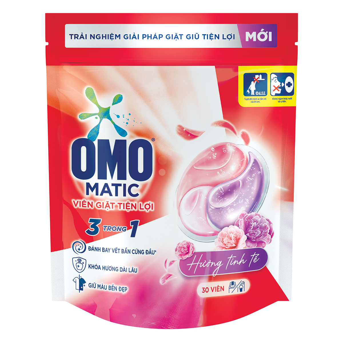 Combo 3 túi viên giặt tiện lợi OMO 3 trong 1 Hương tinh tế (30 viên/túi)