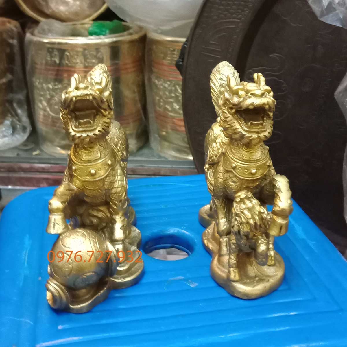 Kỳ lân phong thủy bằng đồng dài 14cm, kỳ lân phong thủy
