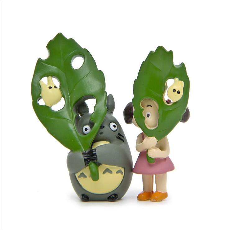 KHO-HN * Mô hình Totoro che lá cùng với Chibi Totoro trang trí tiểu cảnh, móc chìa khóa, DIY