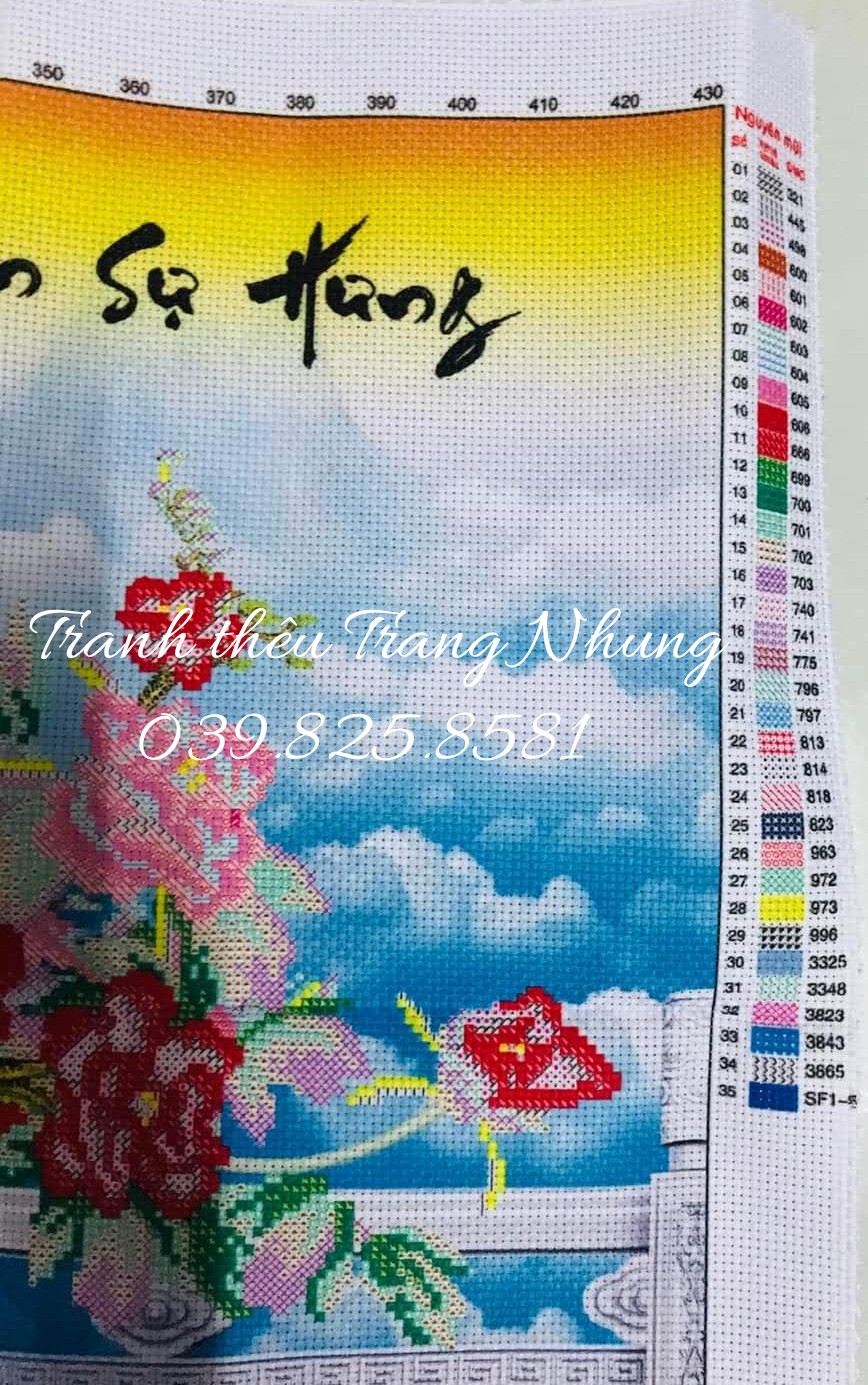 Tranh thêu chữ thập Hoa khai phú quý 88918 100x57cm