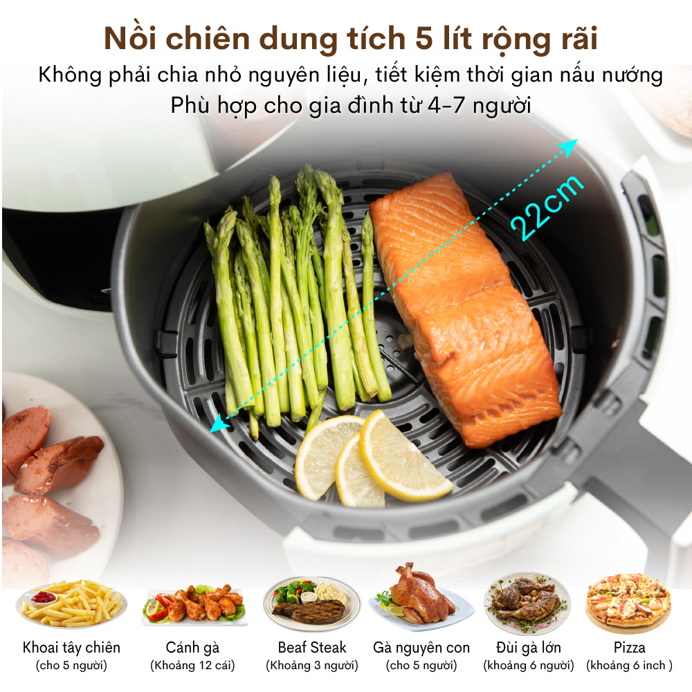 Nồi chiên không dầu cơ 5 Lít CN Nhật Bản Fujihome A4, Lòng nồi chống dính cao cấp, tự động ngắt nhiệt an toàn tiết kiệm điện - Hàng chính hãng