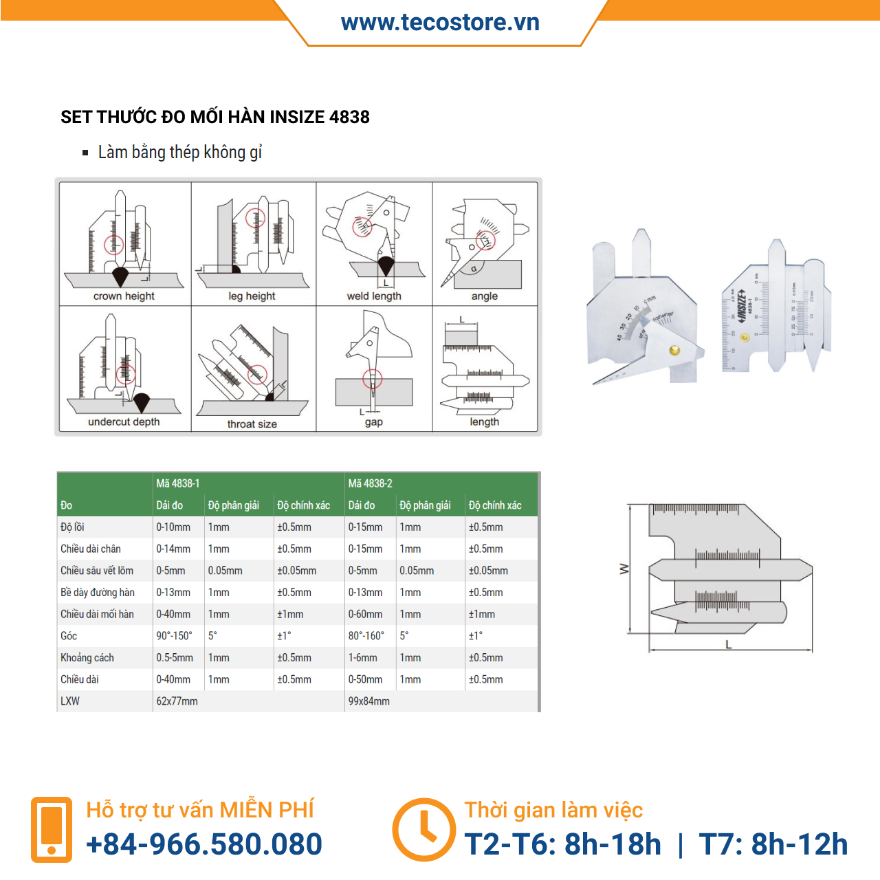 Set thước đo mối hàn Insize 4838