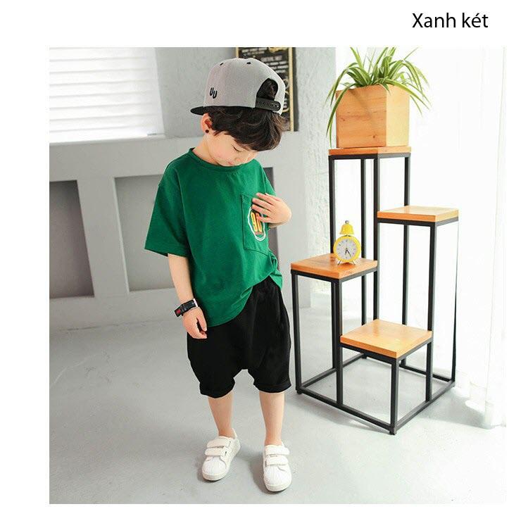 Bộ quần áo thể thao cho bé trai, kiểu áo trễ vai, quần alibaba, thun cotton .