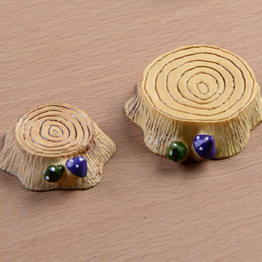 Miniature wooden wooden stool chair with mushroom mini world garden decor