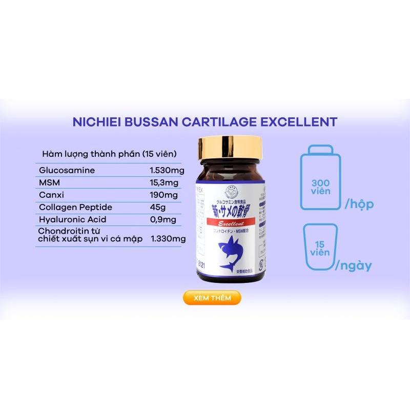 Viên uống bổ xương khớp Nichiei Bussan Cartilage Excellent 300 viên (Nội địa Nhật Bản)