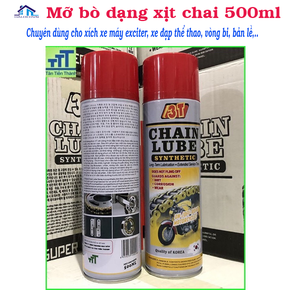 Mỡ bò dạng xịt Chain Lube chịu nhiệt tra xích chống văng cho xe exciter, xe đạp thể thao