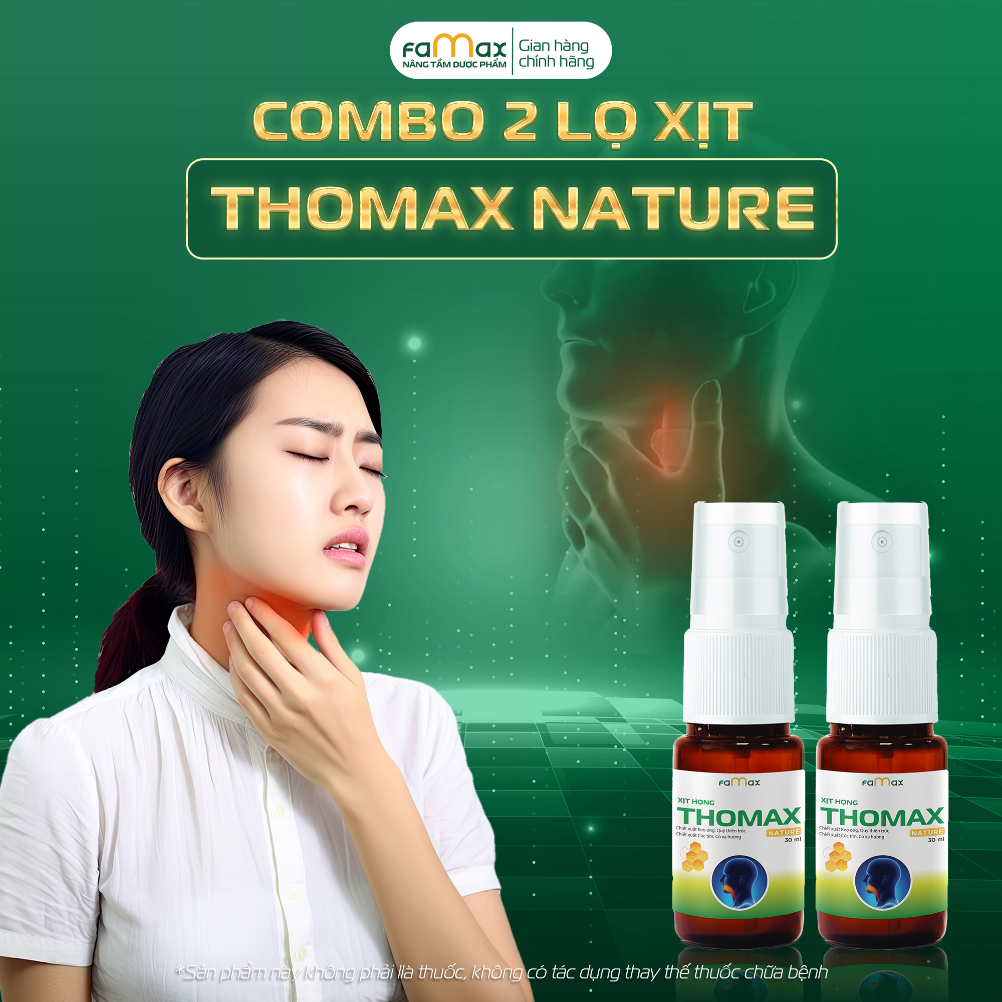 [FAMAX] Thomax xịt họng hỗ trợ giảm đau họng, ho cảm cúm, ho có đờm (Chai 30ml)