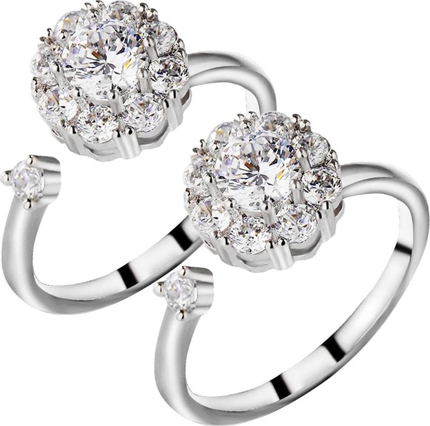 2 Cái Quay Cưới, Đá Cubic Zirconia Vòng Mở Có Thể Điều Chỉnh