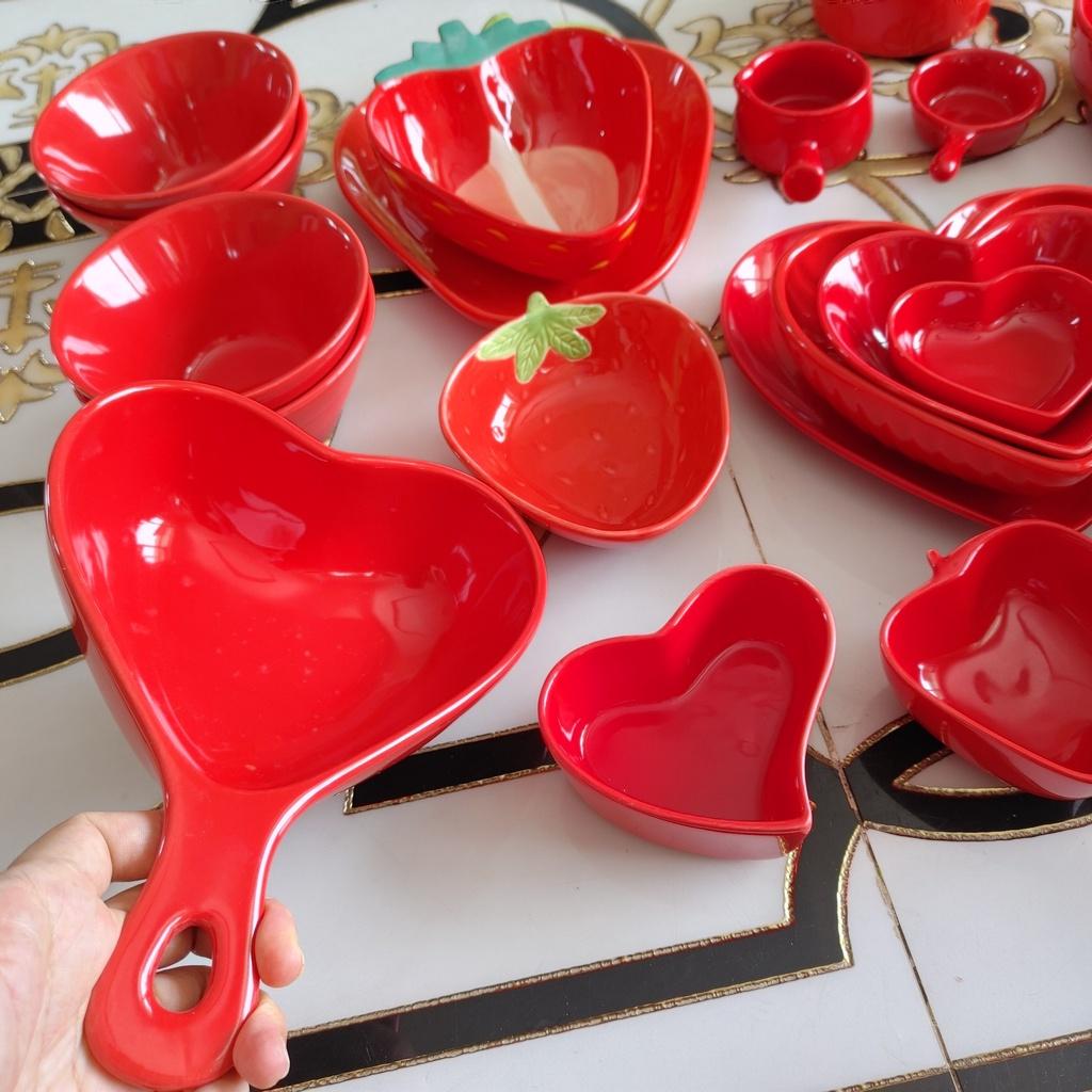 Sét 19 món Mâm Cơm Chén Tô Dĩa Sắc Đỏ May Mắn Gốm Sứ Cao Cấp Hàng Khử Chì Dành Cho Cả Gia Đình