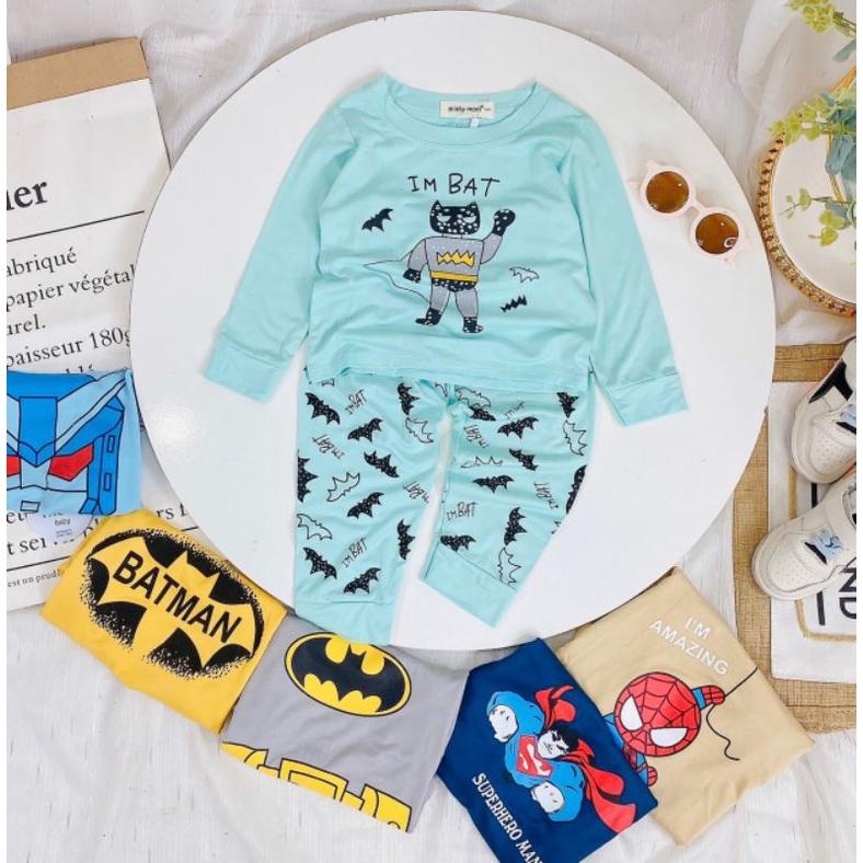 Bộ dài tay thun lạnh siêu nhân Minky mom mềm mịn mát cho bé trai bé gái từ 7-27kg