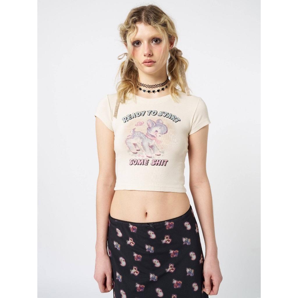 Áo thun Croptop ôm body in hình thỏ dễ thương