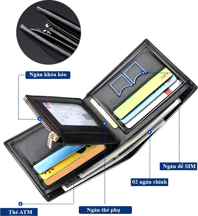 Ví da nam có ngăn khóa kéo giữa