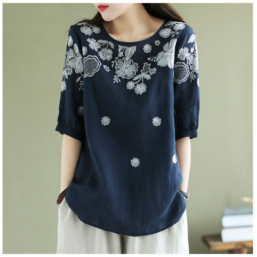 Áo Lanh Cotton Nữ Thêu Hoa Mùa Hè SM25 - Hàng Quảng Châu Cao Cấp