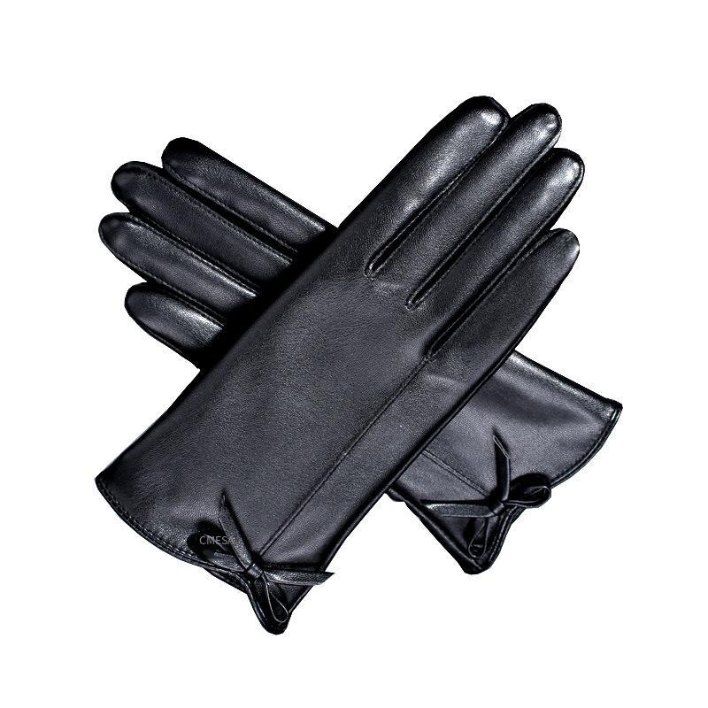 Phong cách mới nhất của phụ nữ găng tay da mùa đông đầy đủ màn hình cảm ứng lái xe ô tô điện thời trang chống gió cộng với găng tay nhung dày ấm áp để đi ngoài trời