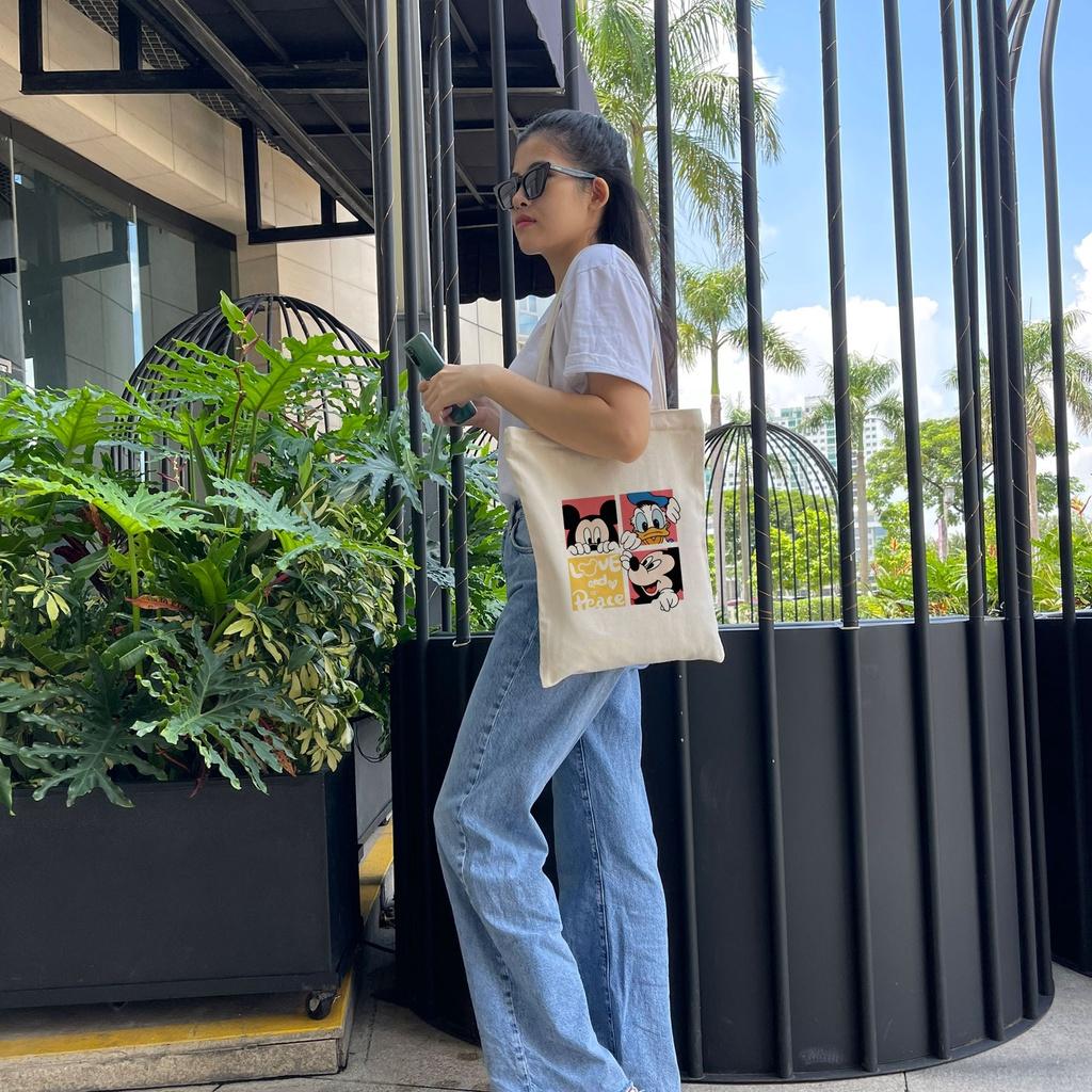 Túi tote vải mộc Tiệm nhà Pony dây kéo in hình Chuột Mickey and friends PM112