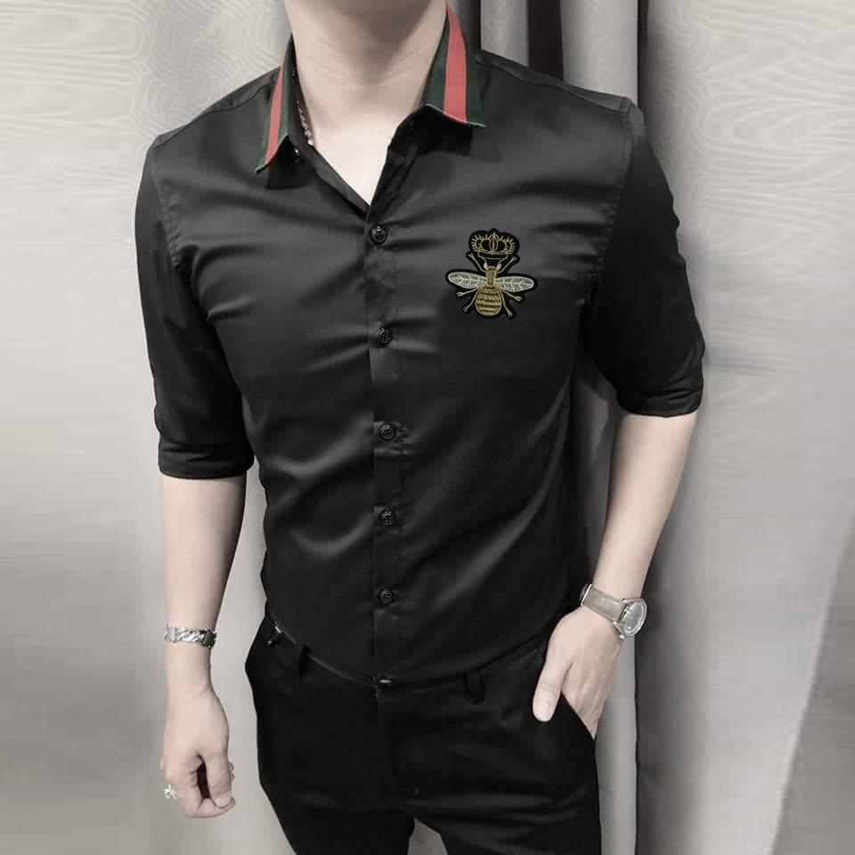 ÁO SƠ MI KAKI LỤA THÊU ONG CAO CẤP SM29