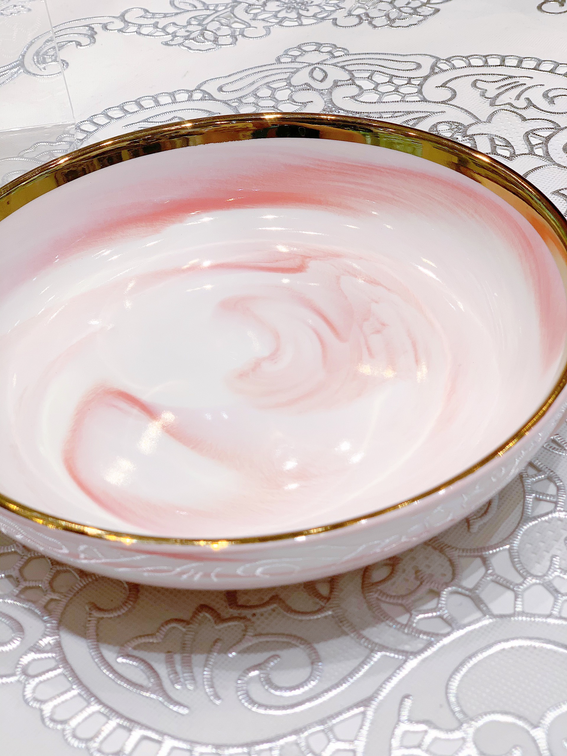 Đĩa sâu gốm sứ cao cấp phong cách hiện đại họa tiết vân đá hồng cỡ 19cm PINK MARBLE 5547DM