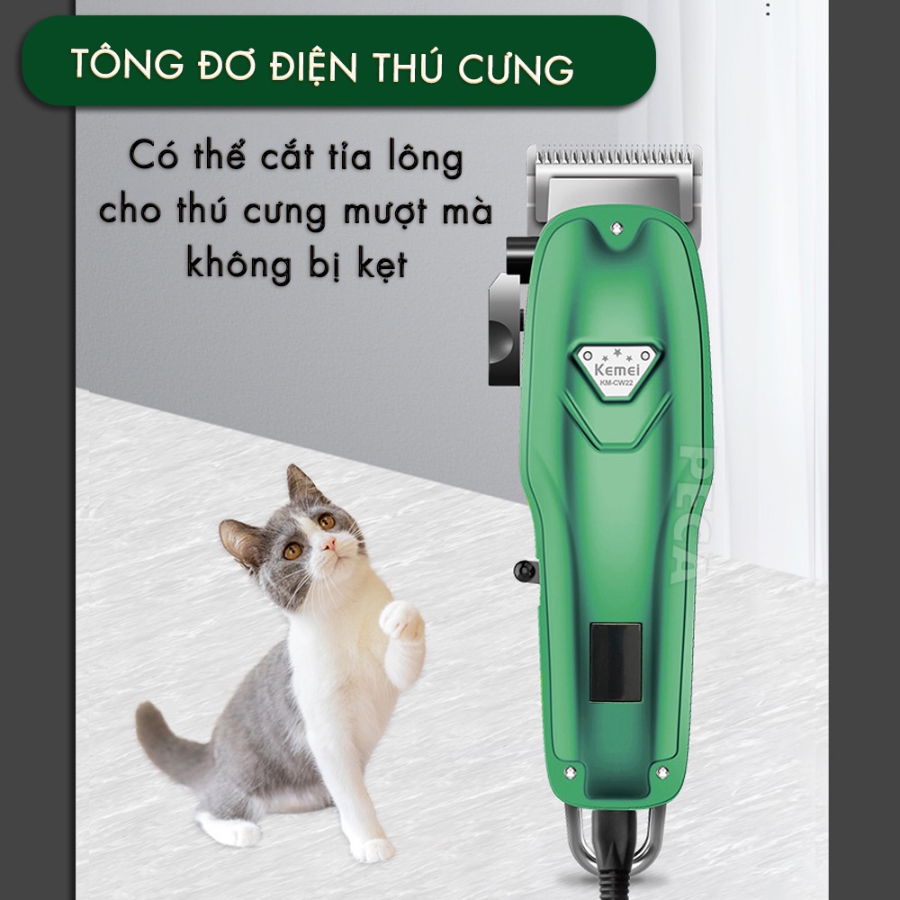 Tông đơ cắt tỉa lông thú cưng chuyên nghiệp Kemei KM-CW22 cắm điện trực tiếp kèm bộ phụ kiện lược, kềm dũa cắt móng thú cưng, lược kéo,...dùng cạo lông chó mèo tiện lợi