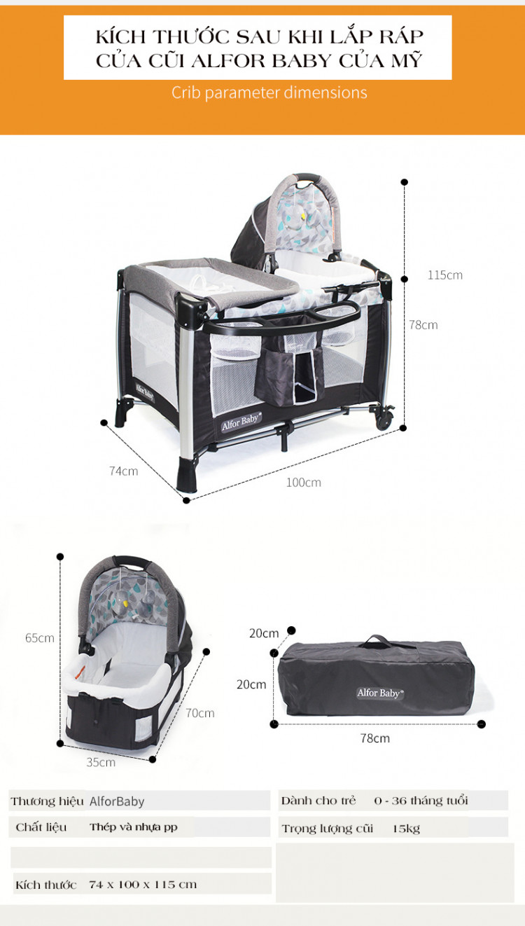 giường cũi, nôi 4 in1 đa năng cho trẻ sơ sinh alfor baby 12