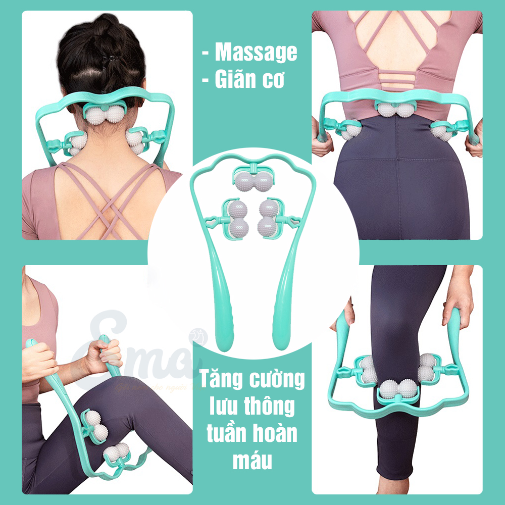 Con lăn massage cổ vai gáy loại 6 bóng gai massage 360° cao cấp EMA