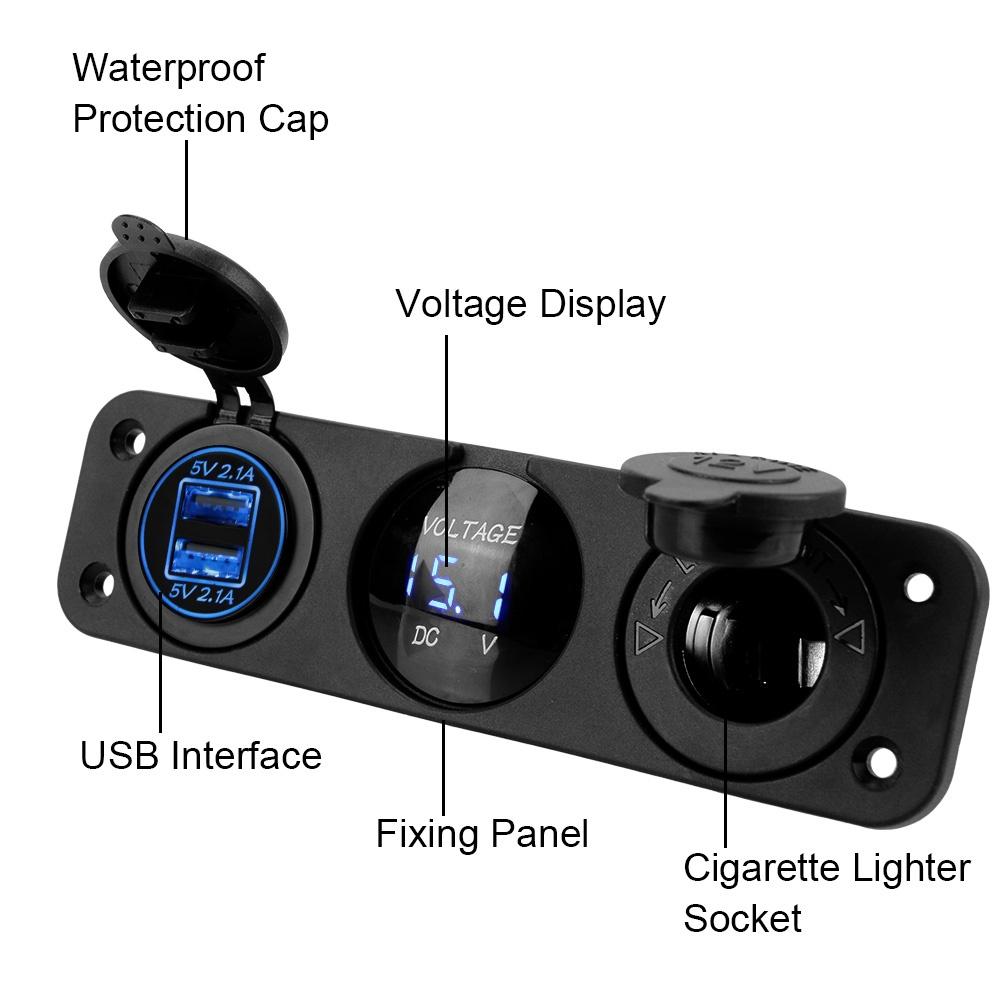 Củ sạc nhanh điện thoại cổng USB kép 4.2A 12/24V có thể tháo rời cho xe hơi xe máy/xe tải