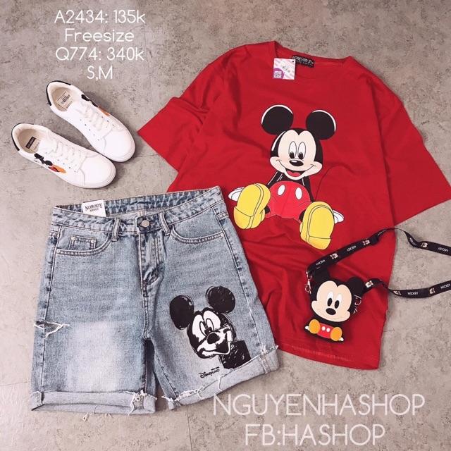 Quần jean ngố lửng mickey siêu yêu, kèm hình thật