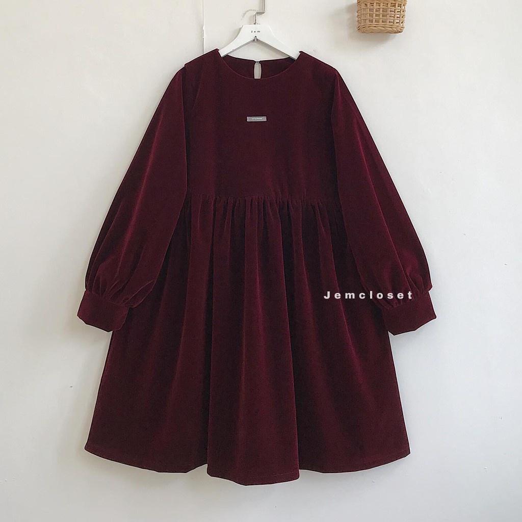 Váy Babydoll Nữ Chất Nhung Dày Dặn Form Rộng Váy Liền Dài Tay Thiết Kế Basic Dễ Thương Cute Thời Trang SUNDAY 3307