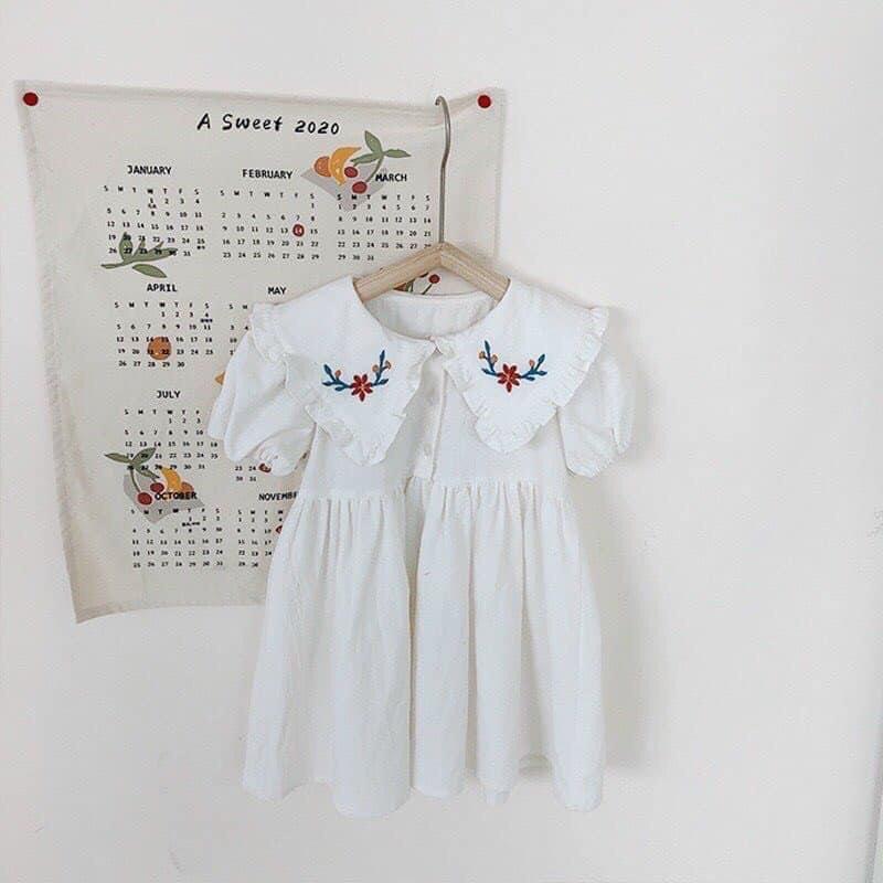 QC147 VÁY THÔ TRẮNG THÊU HOA