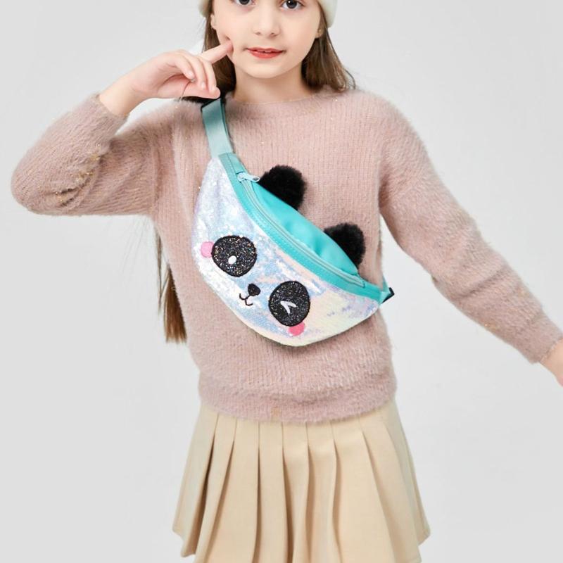 2020 Mới Thời Trang Hình Gấu Trúc Dễ Thương Nữ Eo Túi Bé Gái Kim Sa Lấp Lánh Hông Nữ Dây Da Túi Du Lịch Điện Thoại Ngực Túi Giáng Sinh quà Tặng